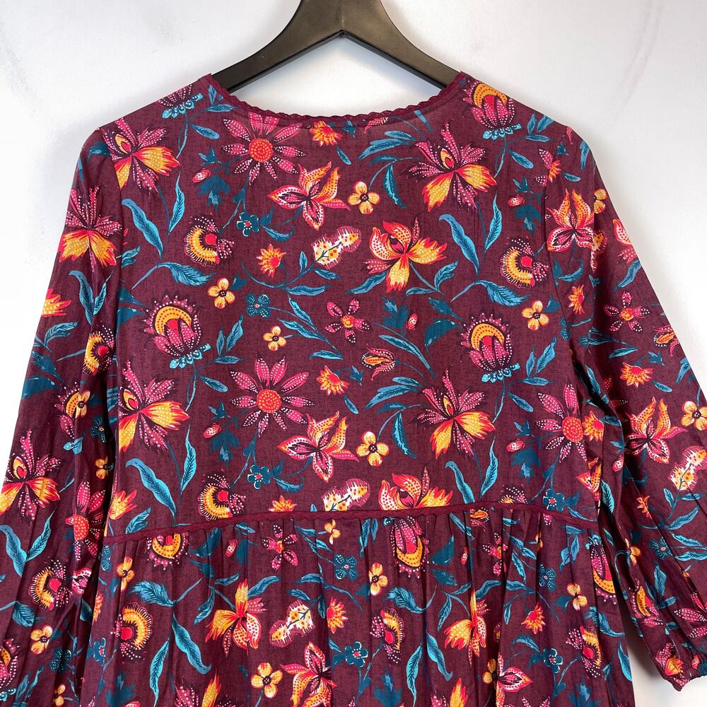 Sundance PM Petite M Cotton Floral Shift Maroon Red Dress A-Line 3/4 Sleeve - Picture 9 of 11